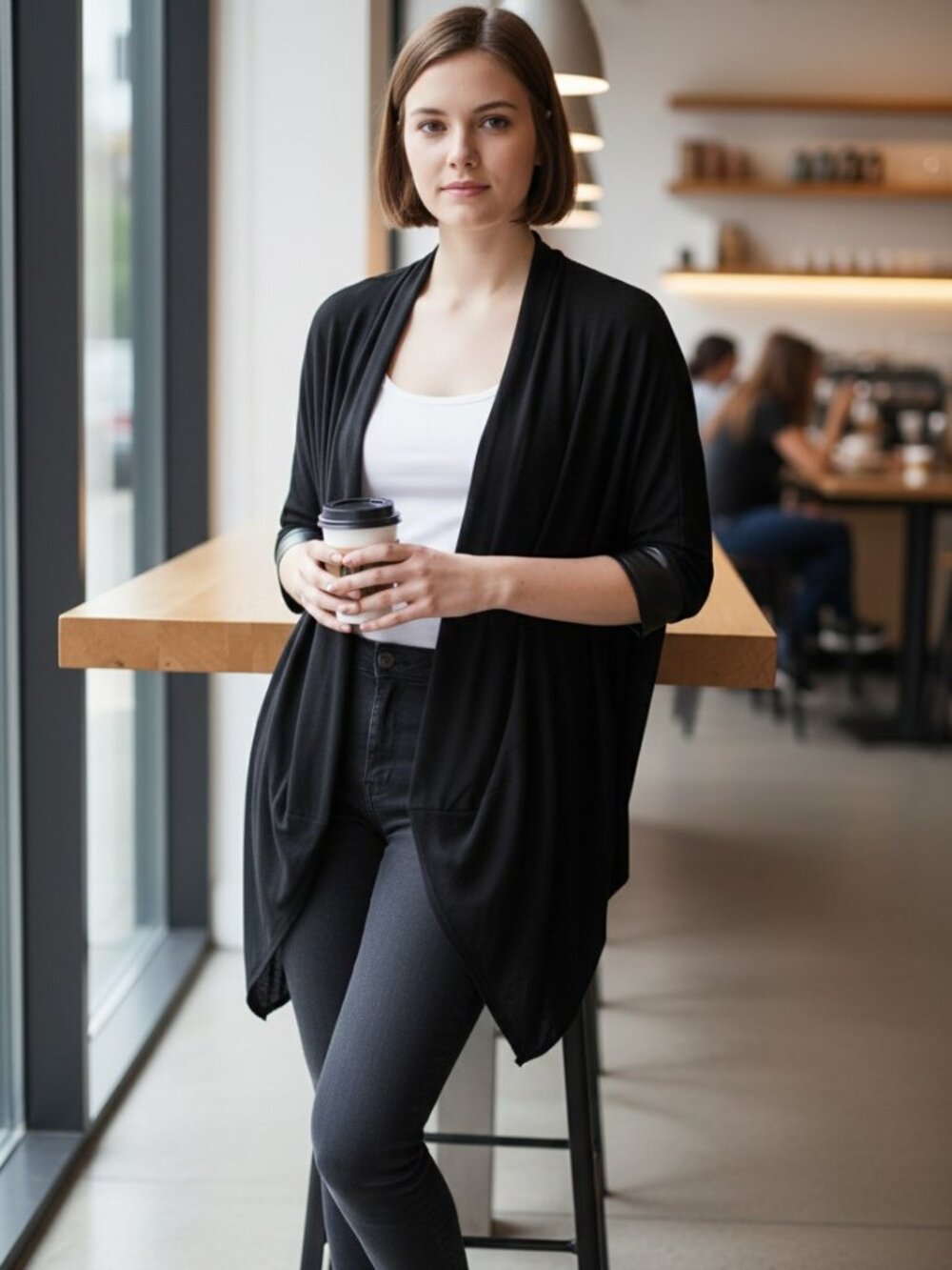 RUDSAK Peggy Cardigan - Black - Genuine Leather Cuffs - Size XS/S